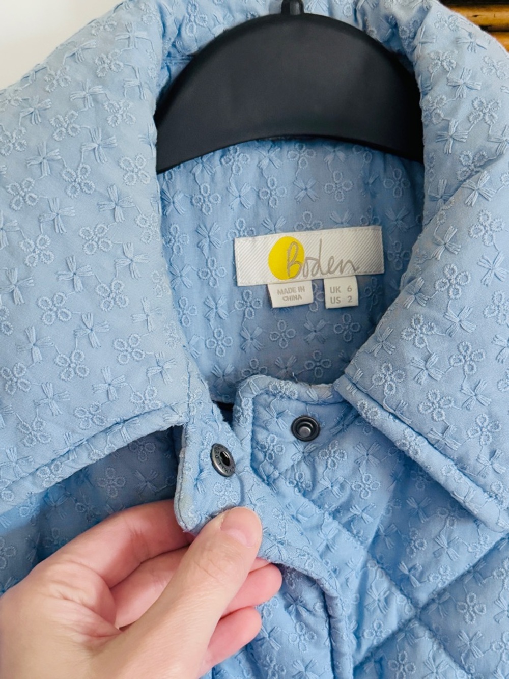 New Boden Broderie Quilted Cotton Jacket periwinkle blue size 2 - Picture 3 of 5
